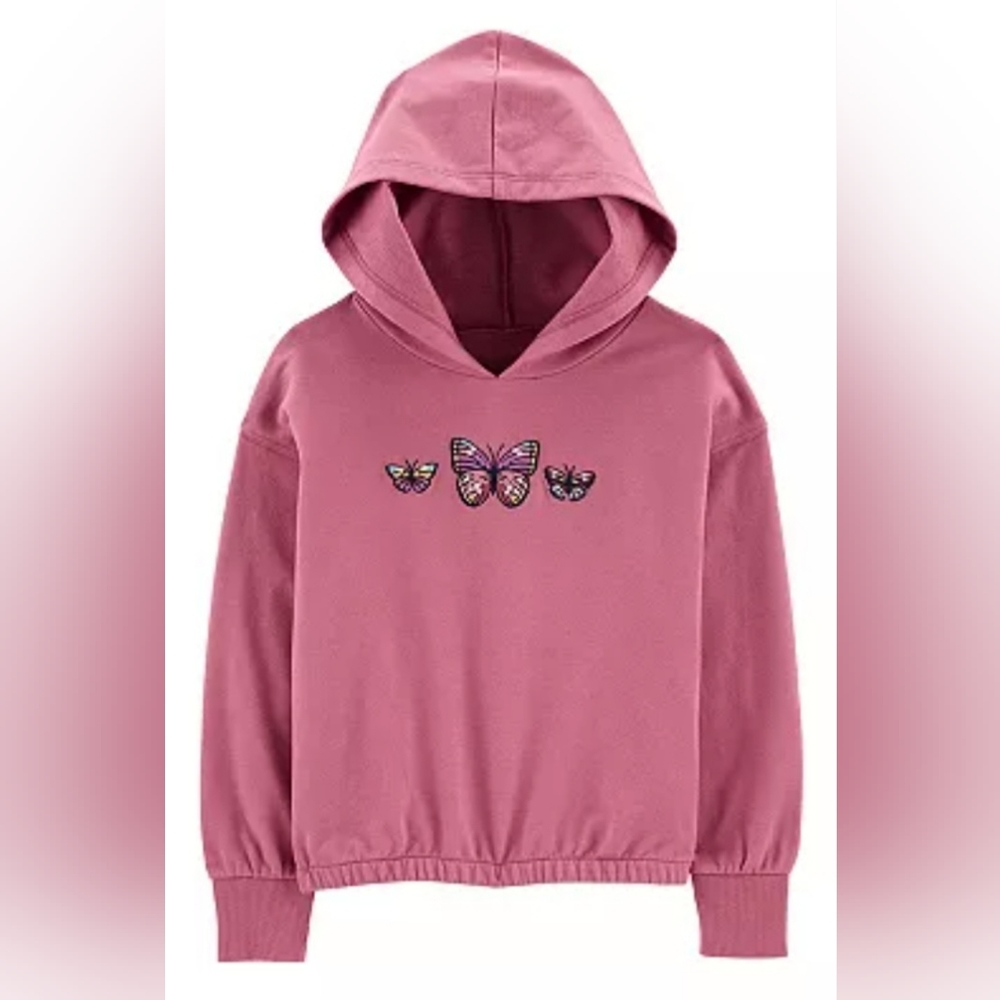 Carter's Kid Cotton French Terry Pink Hoodie with Butterflies Size 12